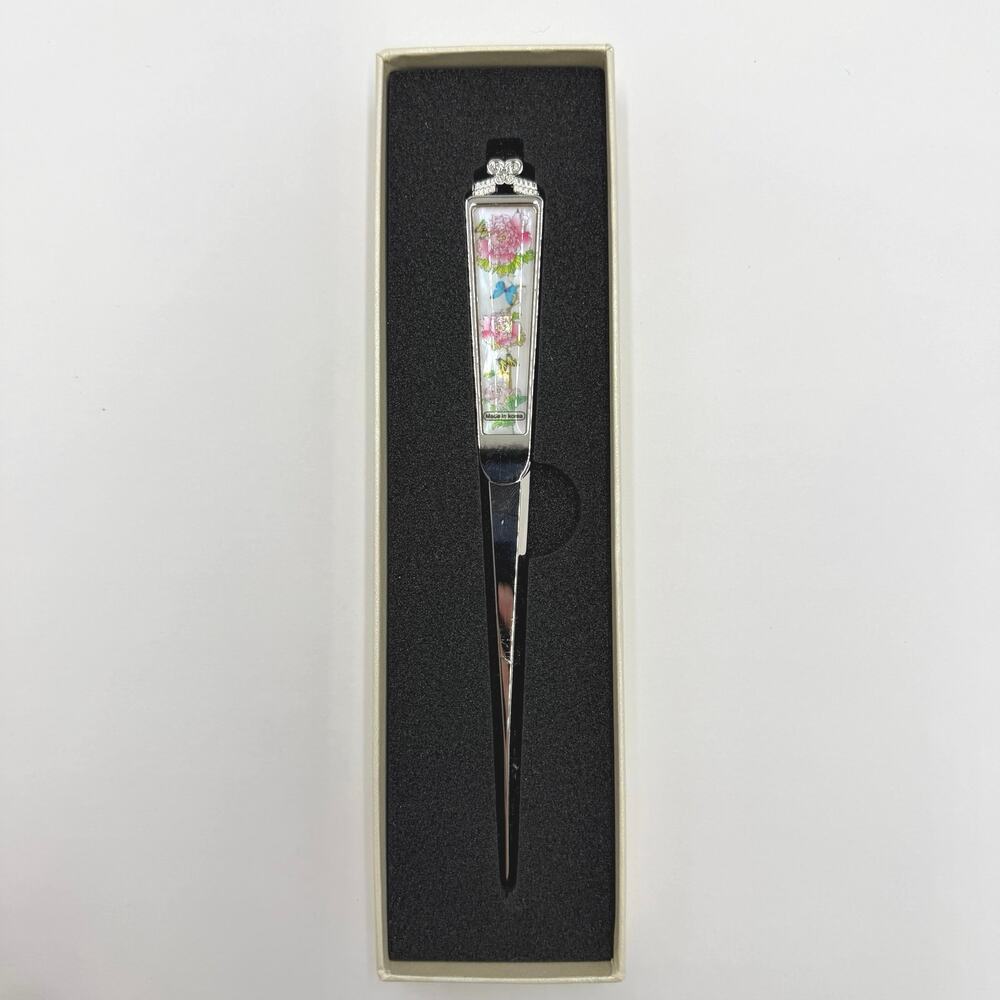 Decorative Letter Opener Korean Silver Tone Butterfly Office Tool Gift Box 6.5"